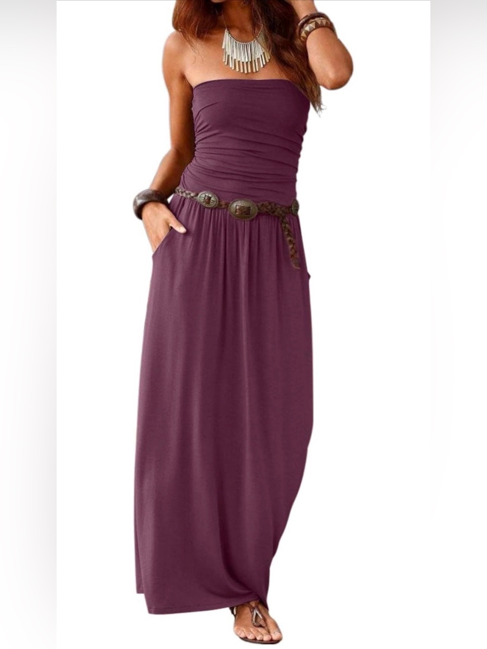 Strapless Bandeau Maxi Dress in Plum